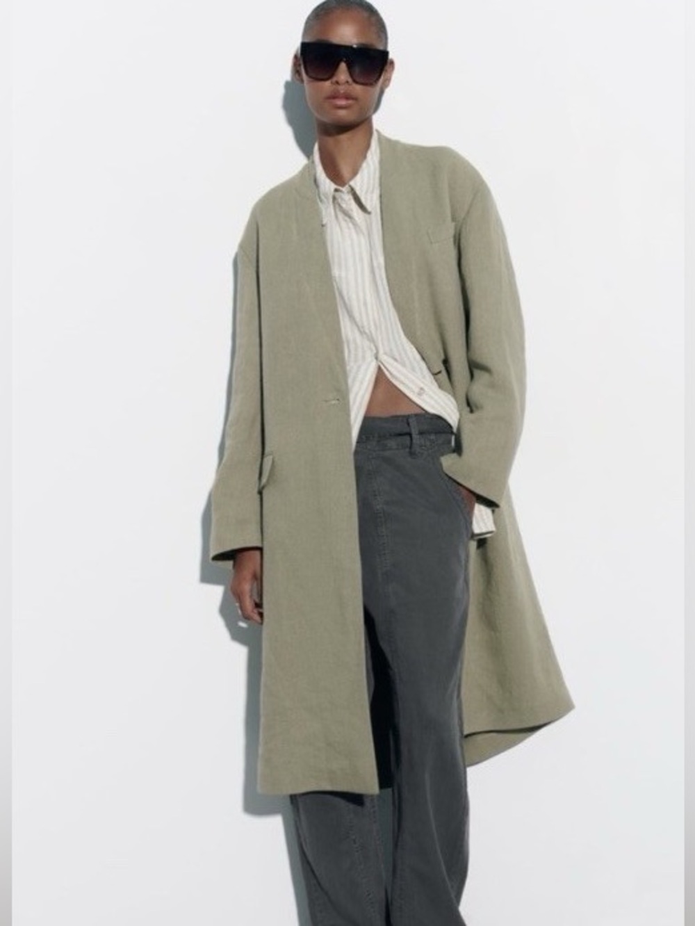 Zara 100% Linen Longline Blazer Coat – Medium